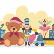 Projection d'un dessin animé mettant en scène des jouets de Noël.